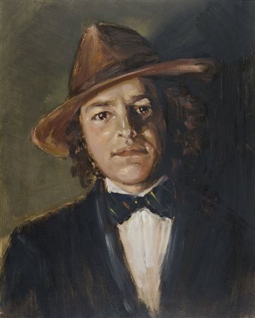 Pittore del '900 "Uomo con cappello" cm. 50x40 - olio su tela