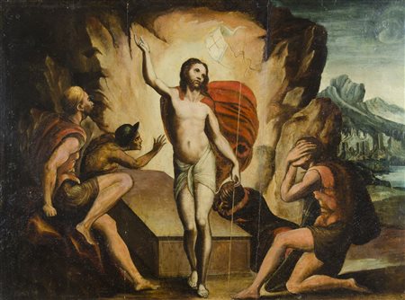 Maestro del XVI secolo "Cristo risorto" cm. 61x82 - olio su tavola parchettata