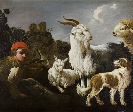 Philippe Peter Roos detto Rosa da Tivoli 1657-1706 Due oli su tela foderata,...