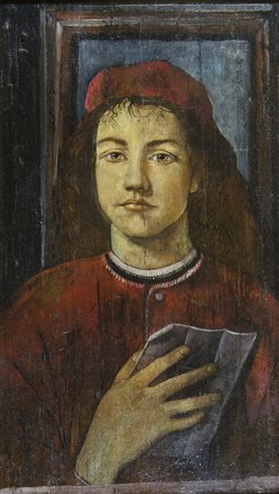 Dipinto su tavola raffigurante giovinetto, cm. 55x31.