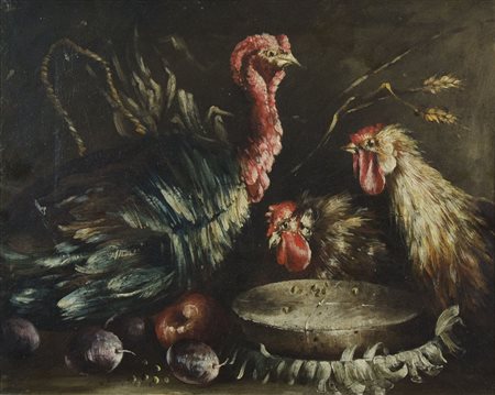 Ambito di Nicolò Cassara a) "Natura morta con gallo" b) "Paesaggio con...