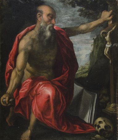 Maestro veneto del XVII secolo "San Girolamo" cm. 49x42 - olio su tela foderata