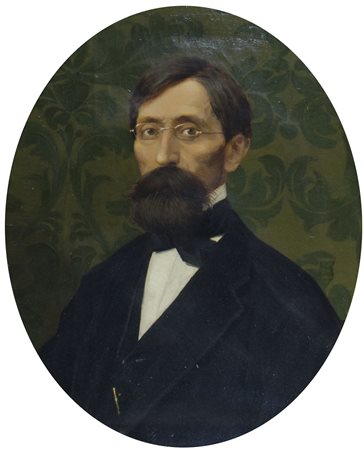 Pittore del XIX secolo "Ritratto con occhiali" cm. 67x54 - olio su tela ovale