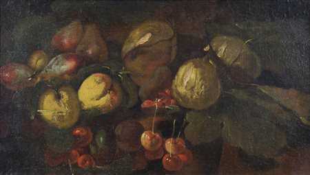 Maestro romano del XVII secolo "Natura morta di frutta" cm. 24x43 - olio su...