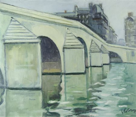 Pittore americano del '900 "Ponte sulla Senna" cm. 46x55 - olio su tela...