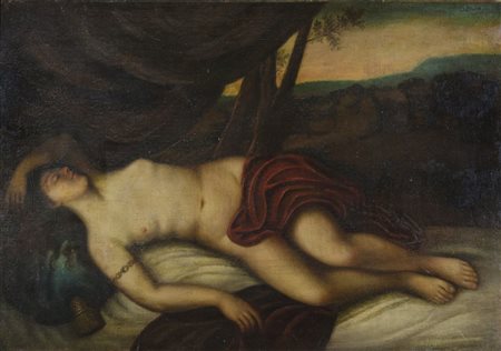 Pittore fine XIX secolo "Distesa nel bosco" cm. 63x94 - olio su tela foderata