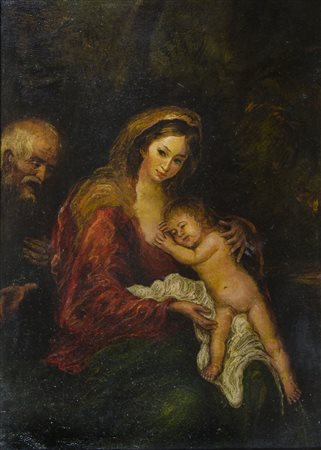 Maestro del XX secolo "Madonna con bambino" cm. 50x36 - olio su tavola