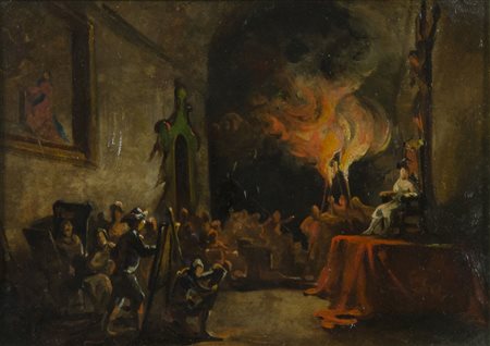 Pittore dell'800 "La scuola di pittura" cm. 17x23 - olio su tavola