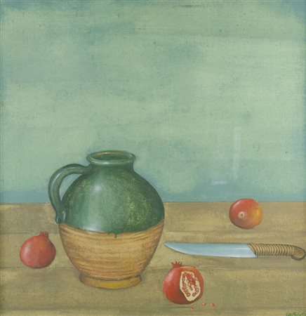 Gioxe De Micheli 1947 "La brocca verde" cm. 70x70 - olio su tela Firmato b. a...