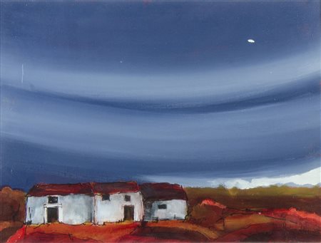 Giorgio Milia 1937-1977 "Case nella notte" cm. 30x40 - olio su tela Firmato...