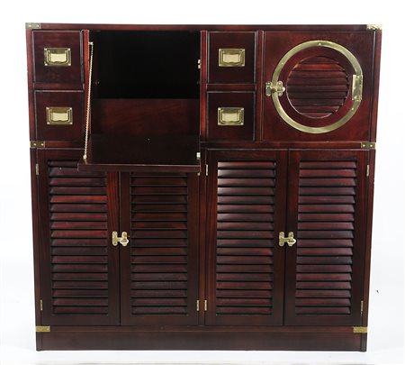 Vecchia Marina Livorno Credenza in stile navale a 4 ante, 2 ante rotonde e 4...