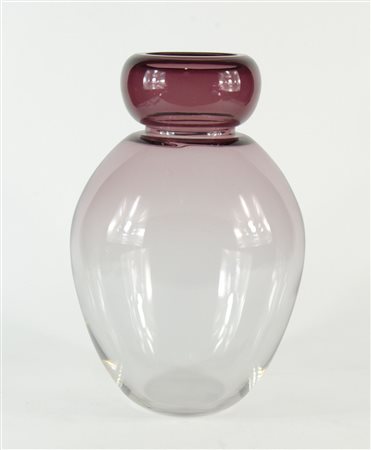 Alfredo Barbini: grande vaso in vetro a boccia in vetro trasparente con collo...