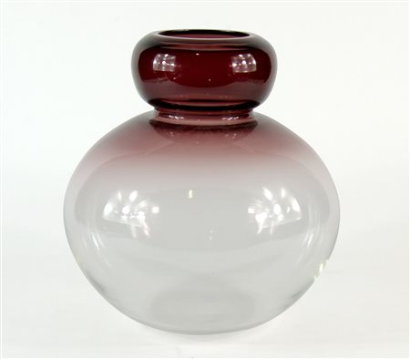 Alfredo Barbini: grande vaso in vetro a boccia in vetro trasparente con collo...