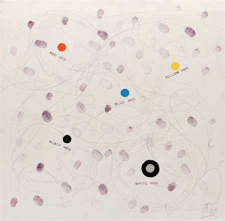 ARRIGO (TOTINO) LORA (1928-2016) Senza titolo (Red Men) 1992collage e tecnica...