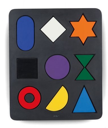 LUCIO DEL PEZZO (1933-) Segni su fondo ardesia 1971legno dipinto con inserti...