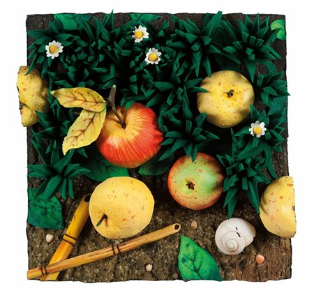 PIERO GILARDI (1942-) Mele e chiocciolapoliuretano cm 30x30firmato e titolato...