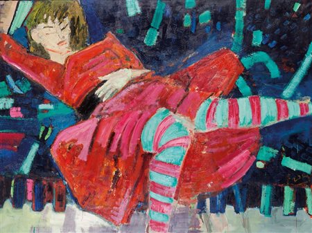 GIOVANNI FRANGI (1959-) Il divano blu 1988olio su tela cm 150x200firmato,...