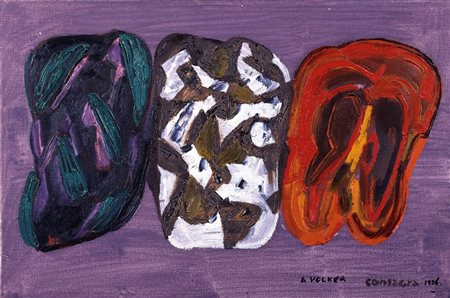 PIETRO CONSAGRA (1920-2005) Tre immagini su fondo scuro 1996olio su legno cm...