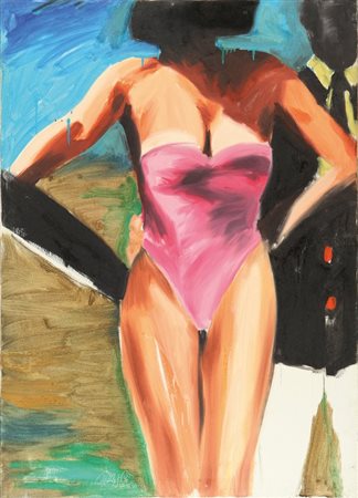 JANUSZ HAKA (1951-) L'elica 1984 acrilico su tela cm 120x85 firmato, datato e...