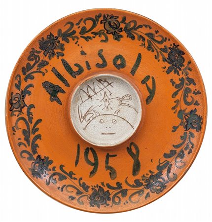 WIFREDO LAM (1902-1982) Senza titolo 1958ceramica smaltata diam cm 54,5 h cm...