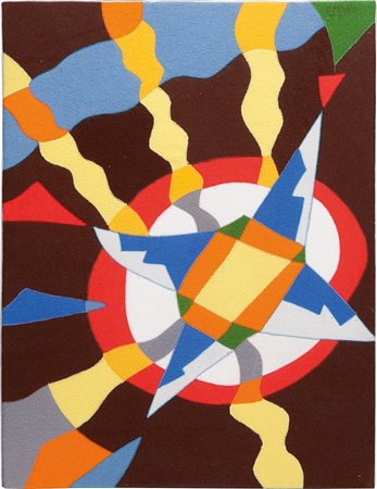 UGO NESPOLO (1941-) In the garden arazzo panno lenci cm 52x40firmato in alto...