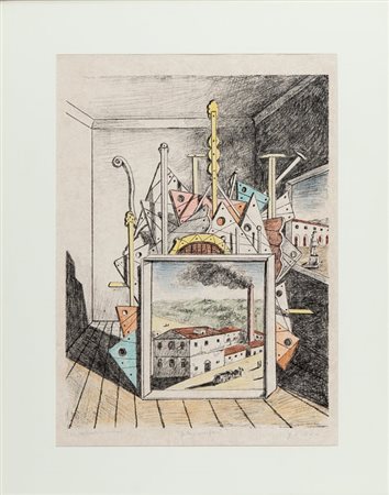 GIORGIO DE CHIRICO (1888-1978) Interno metafisico 1969litografia a sette...