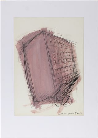 VAGLIERI TINO (1929 - 2000) Casa operaia. . 1969. Tecnica mista su carta. Cm...