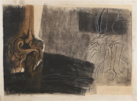 CHESSA MAURO (n. 1933) Senza titolo. . 1962. Carboncino su carta incollata su...