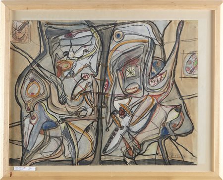 COSTA CLAUDIO (1942 - 1995) Senza titolo. 1963. Tecnica mista su carta. Cm...