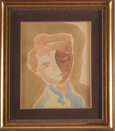 GUIDI VIRGILIO (1891 - 1994) Testina. 1962. Acquerello su carta applicata su...