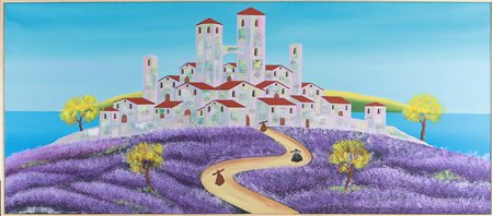 DA NORCIA PAOLO (n. 1953) Campo di lavanda. 2000. Olio su tela . Cm 140,00 x...