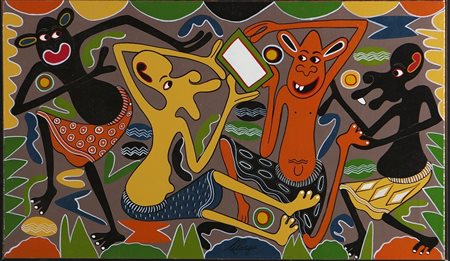 LILANGA GEORGE (1940 - 2005) Hau Kibovu?!. Tecnica mista su tela. Cm 40,00 x...