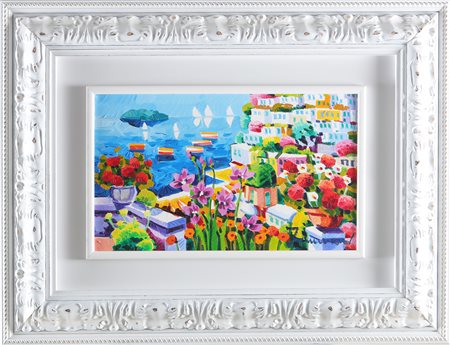 FACCINCANI ATHOS (n. 1951) Tra sogni e fiori. Positano. Olio su tela . Cm...