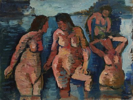 MONTANARINI LUIGI (1906 - 1998) Bagnanti. 1942. Olio su tela . Cm 54,50 x...