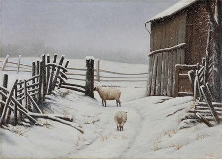 NUNZIANTE ANTONIO (n. 1956) Nevicata. . 1987. Olio su tela . Cm 70,00 x...