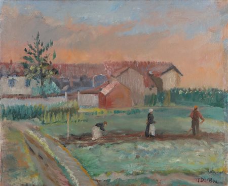 DEL BON ANGELO (1898 - 1952) Campagna milanese. 1929. Olio su tela . Cm 55,00...