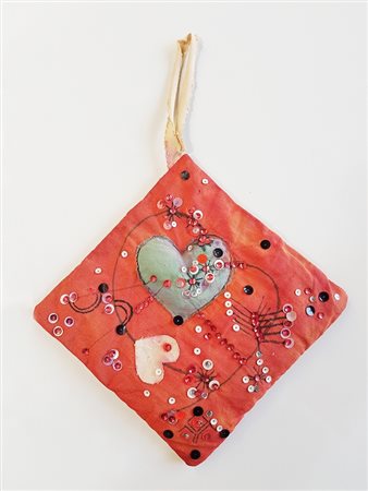 LAI MARIA (1919 - 2013) Cuori e paillettes. Tecnica mista su tela. Cm 24,00 x...