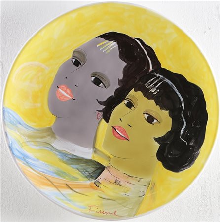 FIUME SALVATORE (1915 - 1997) Le ragazze somale. . Piatto in ceramica. Cm...