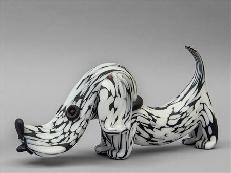 ARCHIMEDE SEGUSO Un cane in vetro, anni '60.Cm 13 (h) x 28.
