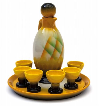 CERAMICHE ROMETTI, Umbertide.Un servizio da liquore, anni '30-'40. Il vassoio...