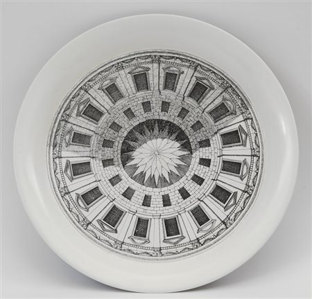 PIERO FORNASETTI Un vassoio decoro "Architetture", anni '50. Alluminio...