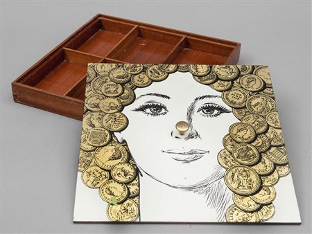 PIERO FORNASETTI Una scatola da gioco, fine anni '60. Legno di mogano, legno...