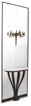 UNA CONSOLE, anni '50. Telaio di legno di abete, cornice di legno tinto...