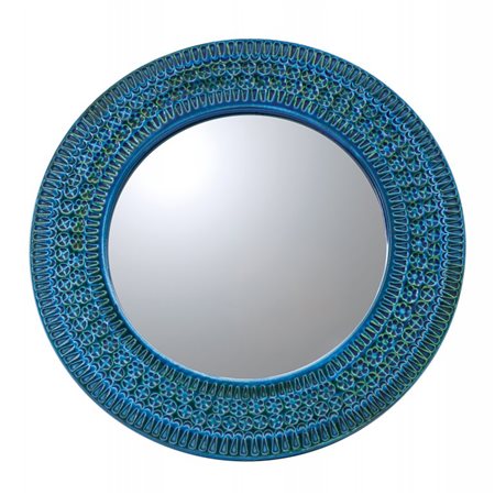 UNO SPECCHIO DA PARETE, anni '60. Ceramica decorata a stampini e smaltata,...