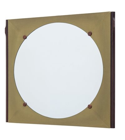 UNO SPECCHIO DA PARETE, anni '60.Legno di palissandro, panno. Cm 81 x 86.