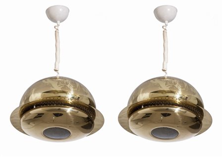 TOBIA SCARPA Due lampade a sospensione "Nictea" per FLOS, 1961. Ottone, vetro...