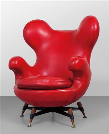 RITO VALLA Una poltrona "Kosmo", produzione LEMAX Forlì, circa 1961. Supporto...