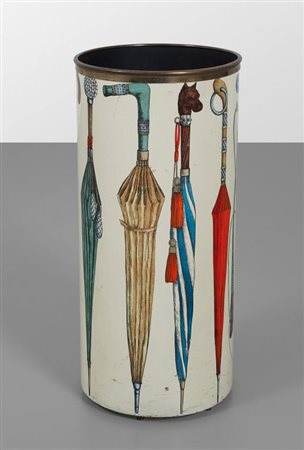 PIERO FORNASETTI Un portaombrelli "Ombrelli", anni '50. Lamiera serigrafata,...