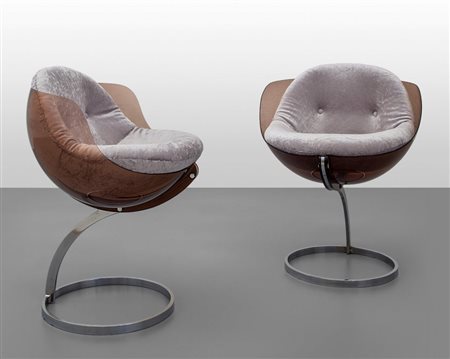 BORIS TABACOFF Due poltroncine "Sphere", 1973. Acciaio cromato, plexiglass,...
