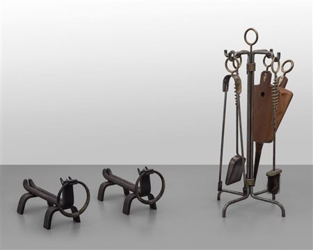 OSVALDO BORSANI Un set di attrezzi da camino, esecuzione ATELIER DI VAREDO,...